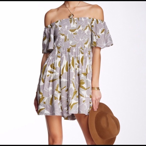 Free People Louise Smocked Off the Shoulder Mini - Picture 2 of 9